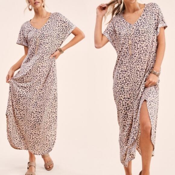 NWT La Miel Casual Lightweight Animal Print maxi with pockets Size: L - Picture 1 of 9